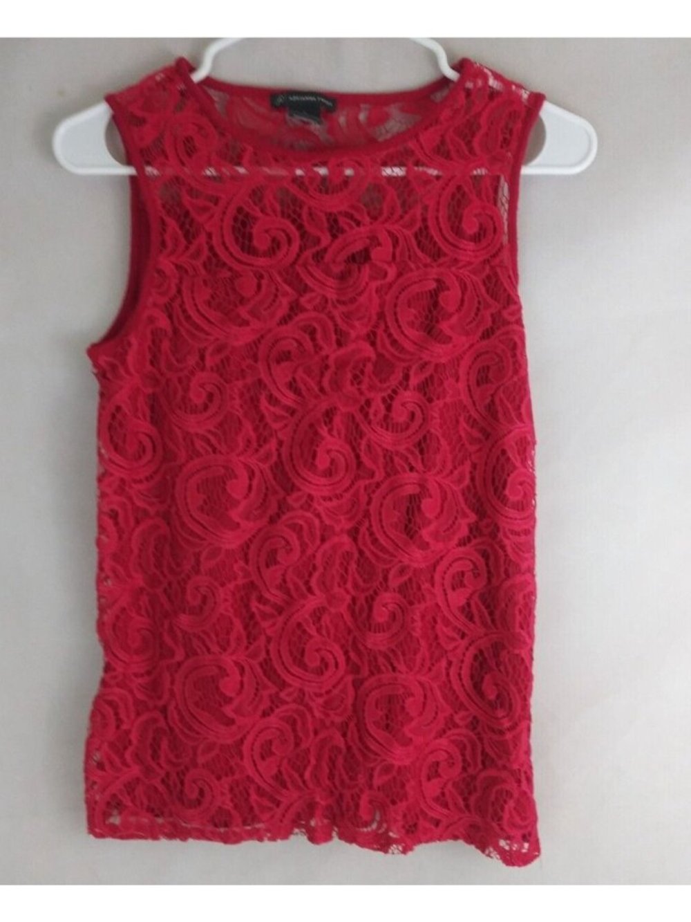 Adrianna Papell Women's Red Sleeveless Lace Front Lined Blouse Size Small